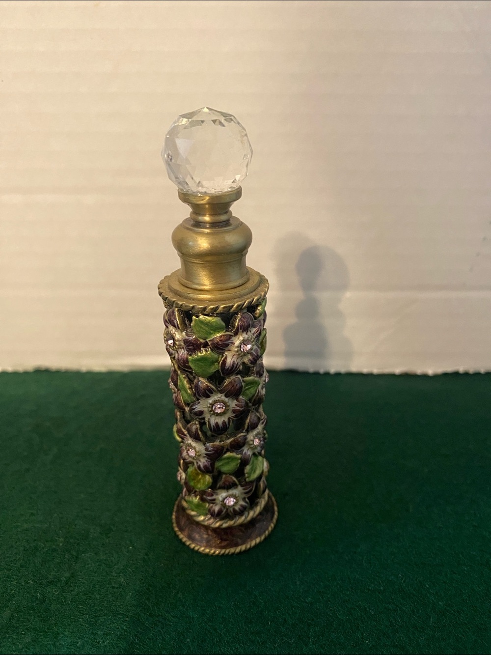 Austrian Crystal Enamel Brass TWO’S Company Perfume Bottle 4-1/2”
